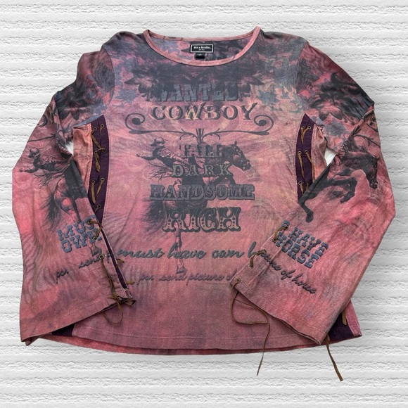 Bit & Bridle Cowboy Wanted Long Sleeve Shirt Size L - Picture 10 of 10